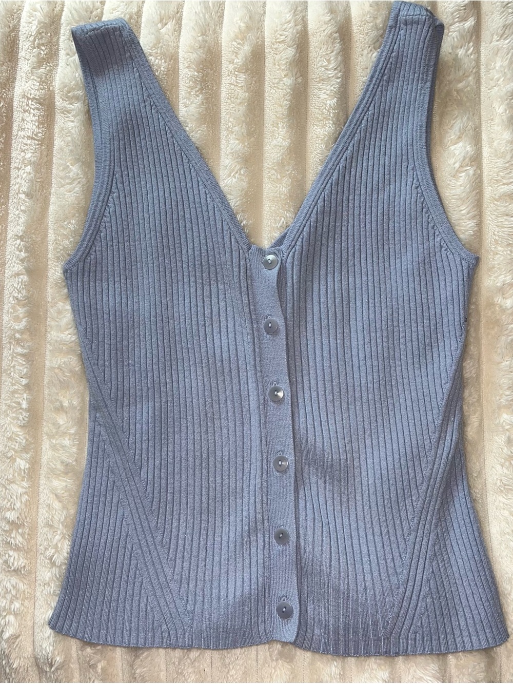 Madewell Ribbed Button Front Tank Top XS Blue Gray
